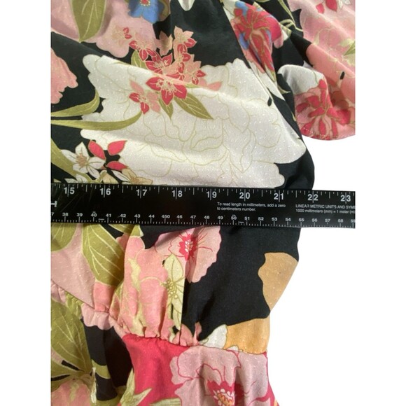 Jessica Simpson 2X Emilla Floral Tie Back Blouse Black Pink Flutter Sleeve - Picture 7 of 8
